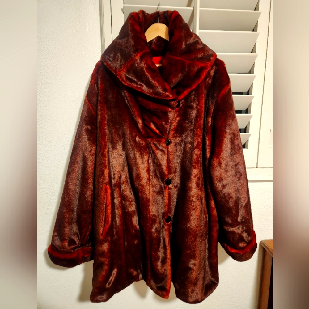 Red faux fur reversible coat